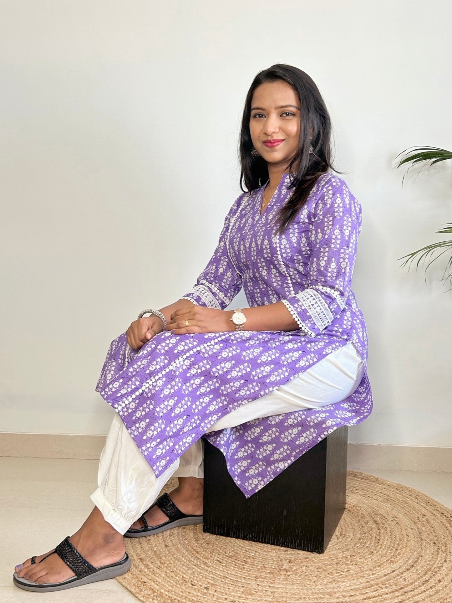 Purple A-Line Kurta Set