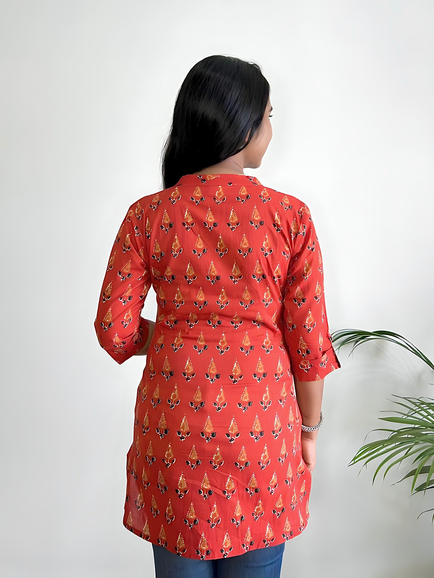 Red Cotton Ethnic Motifs Tunic