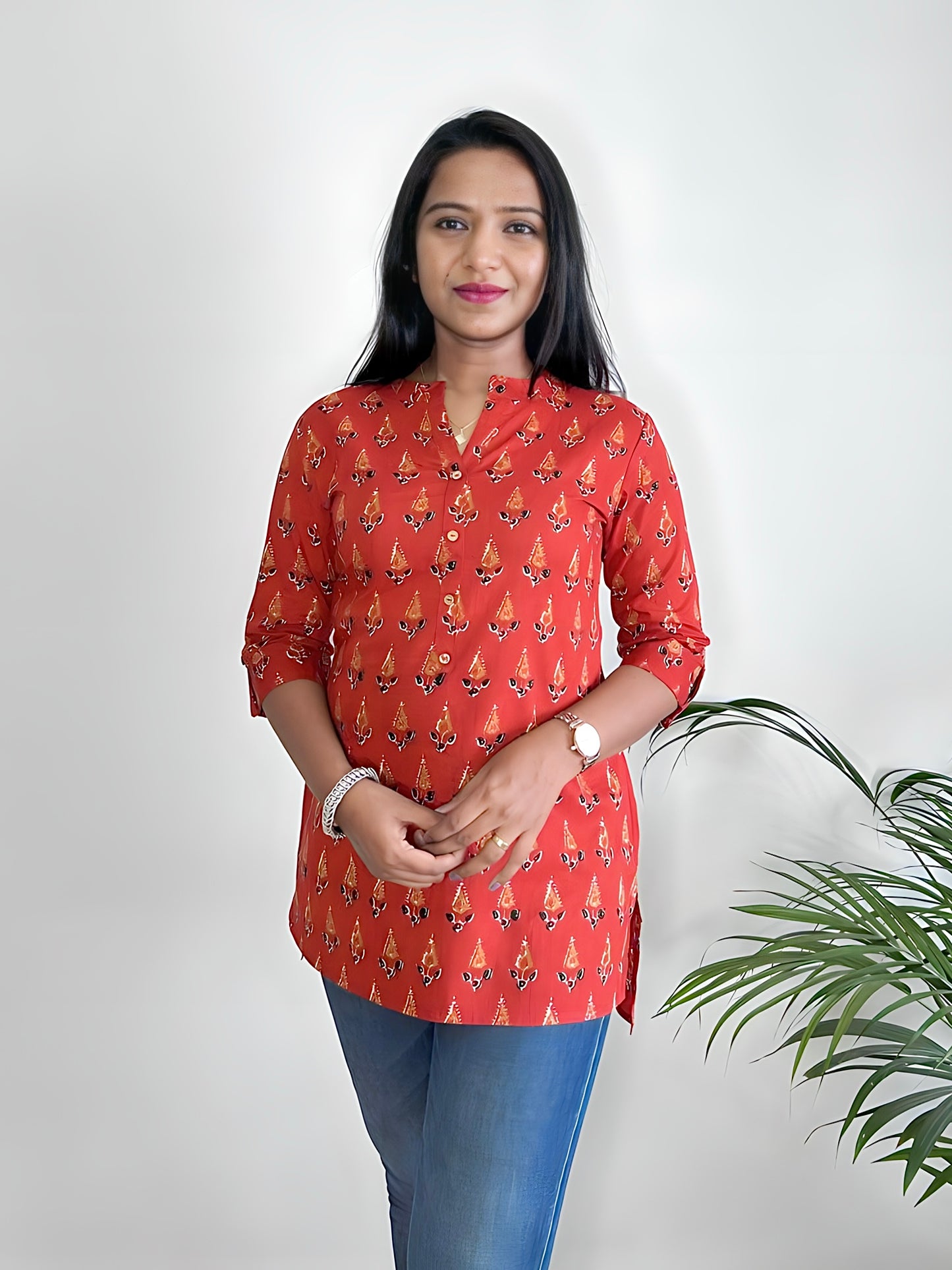 Red Cotton Ethnic Motifs Tunic