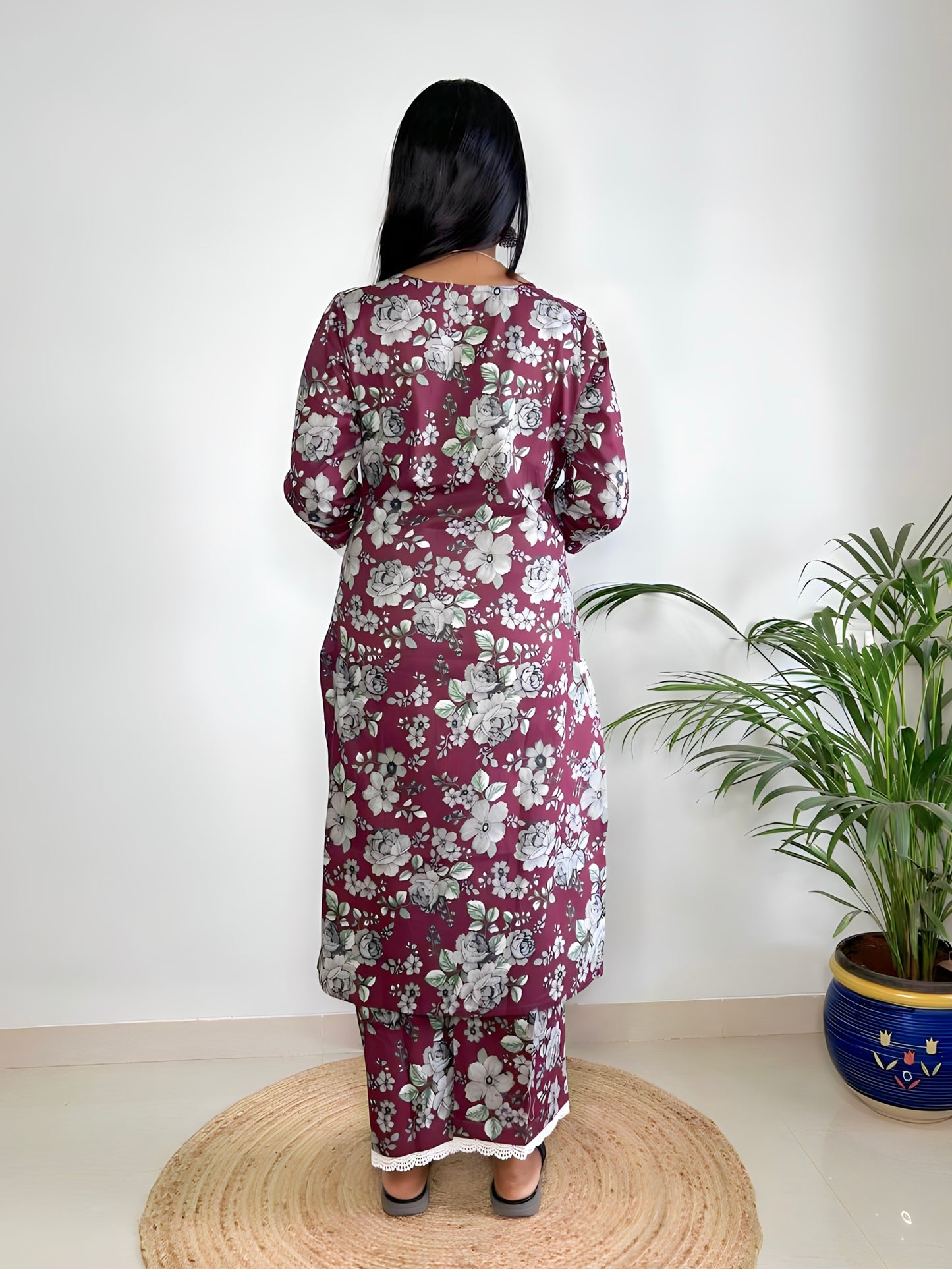 Wine Cotton Straight Kurta