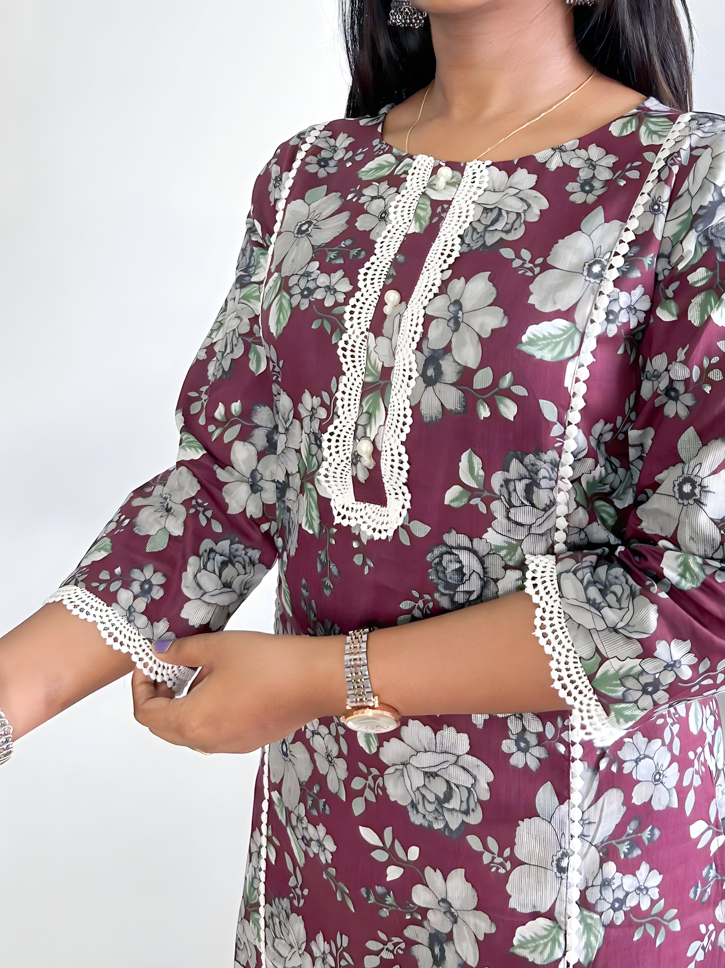 Wine Cotton Straight Kurta