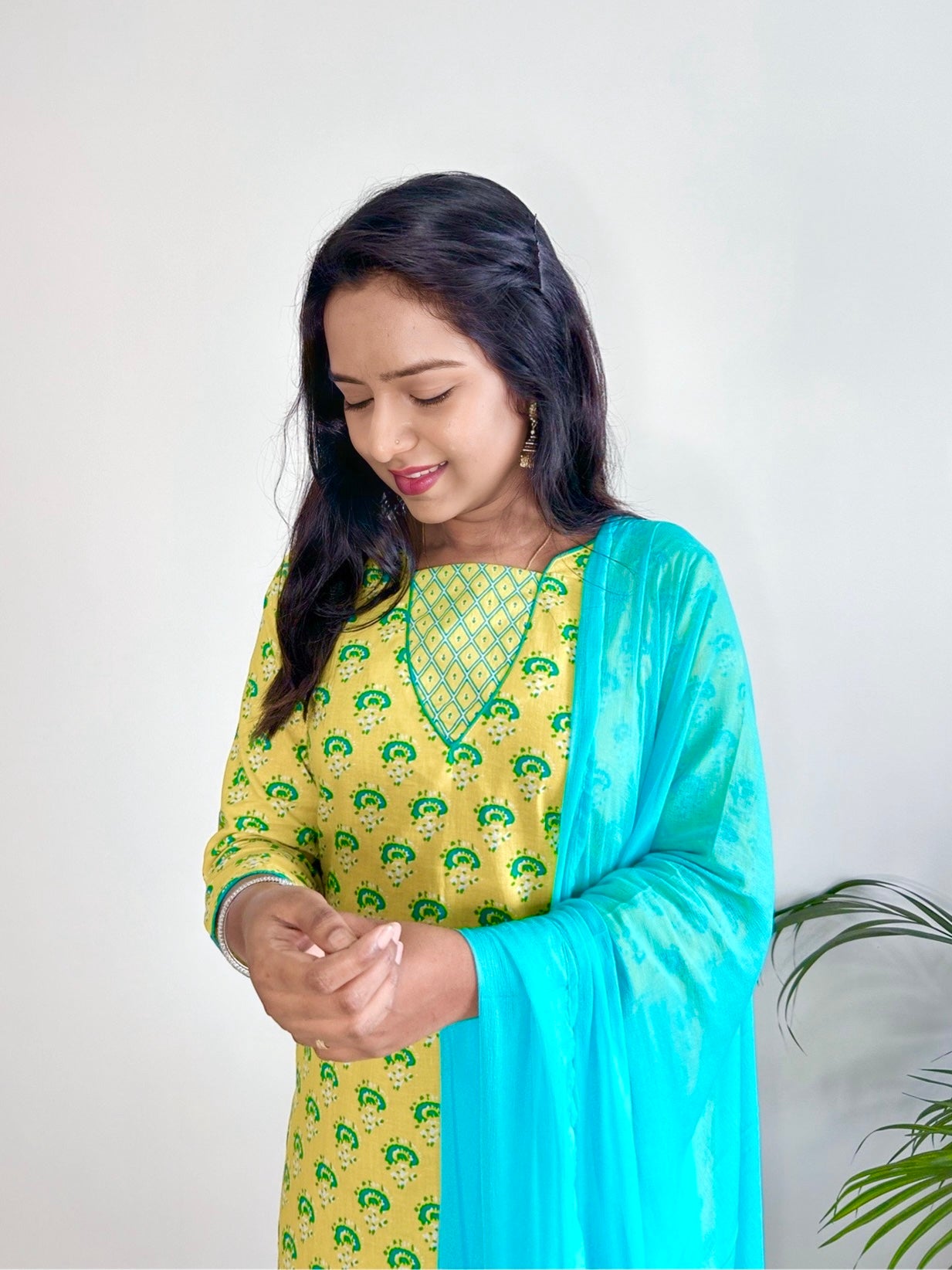 Yellow Cotton Printed 3 piece set