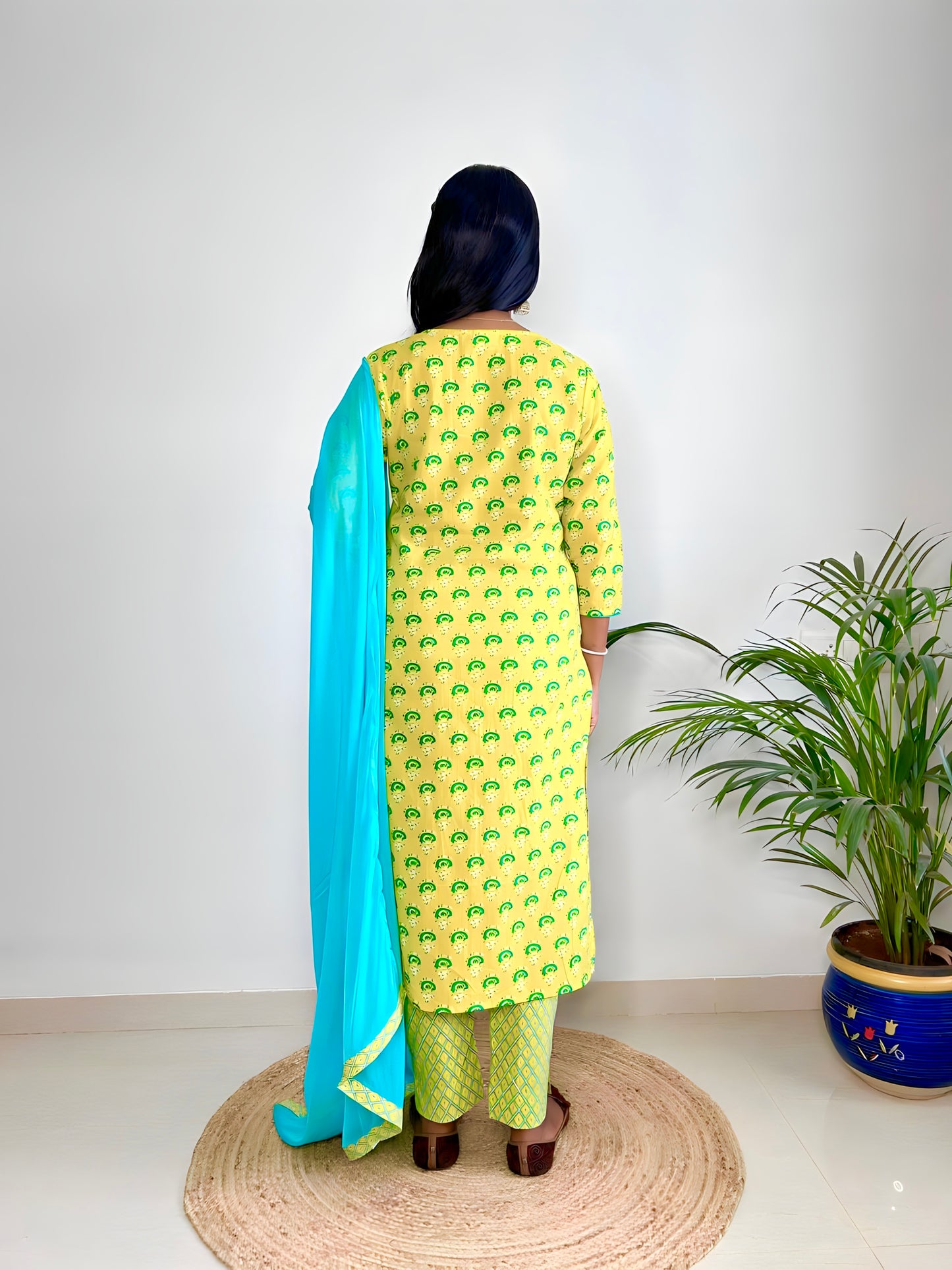 Yellow Cotton Printed 3 piece set