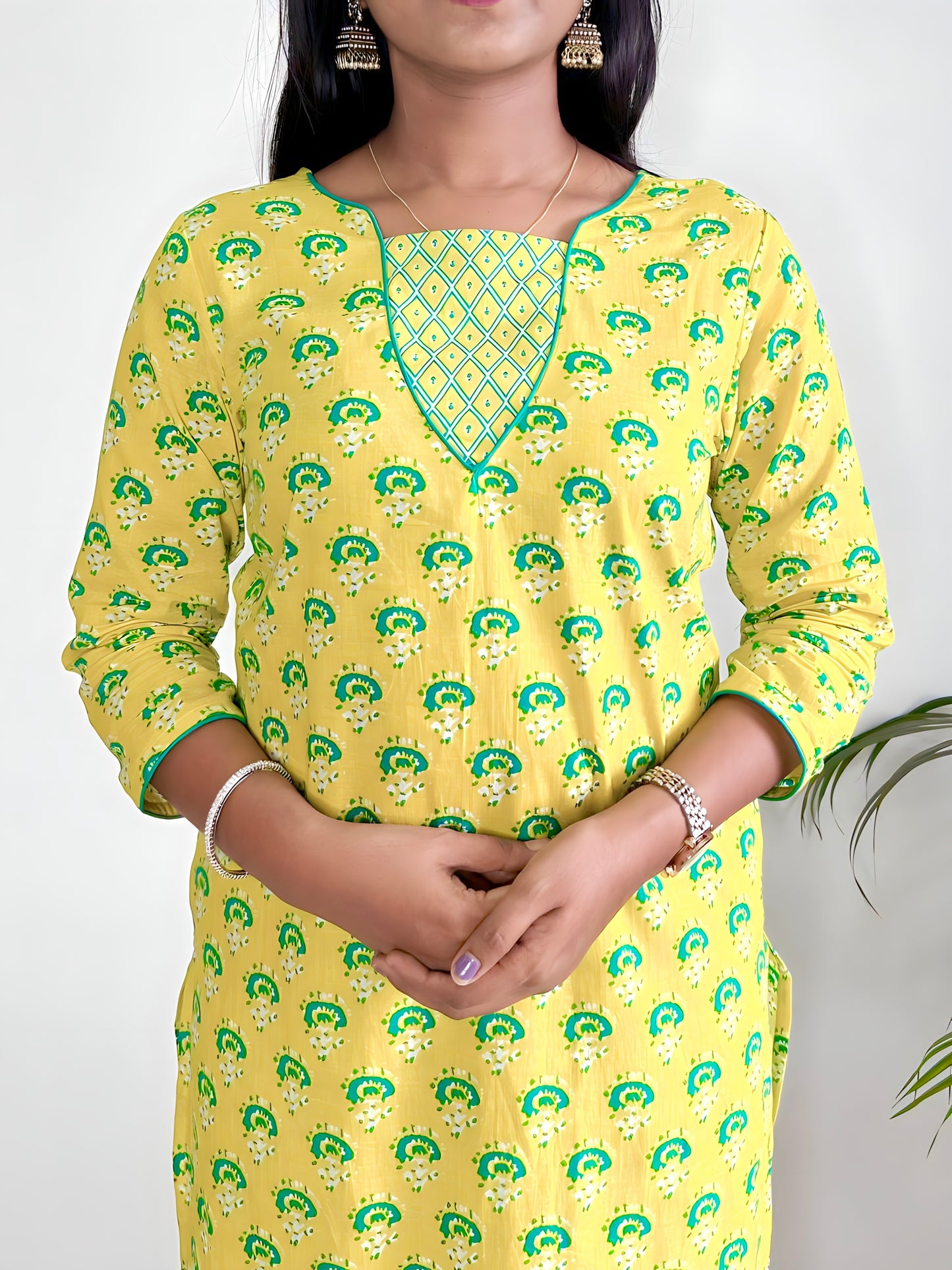 Yellow Cotton Printed 3 piece set