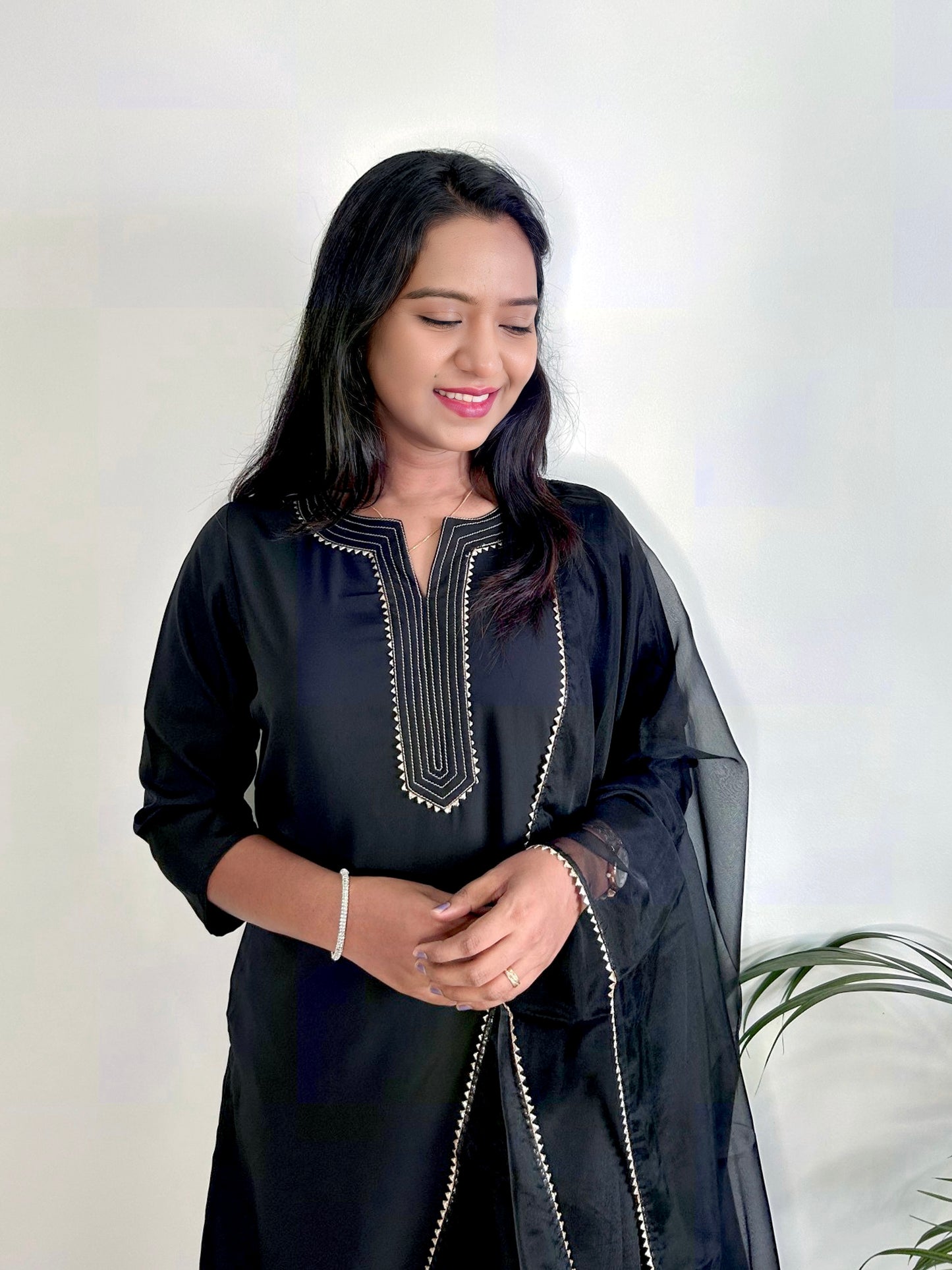 Black Silk Crepe Kurta Set