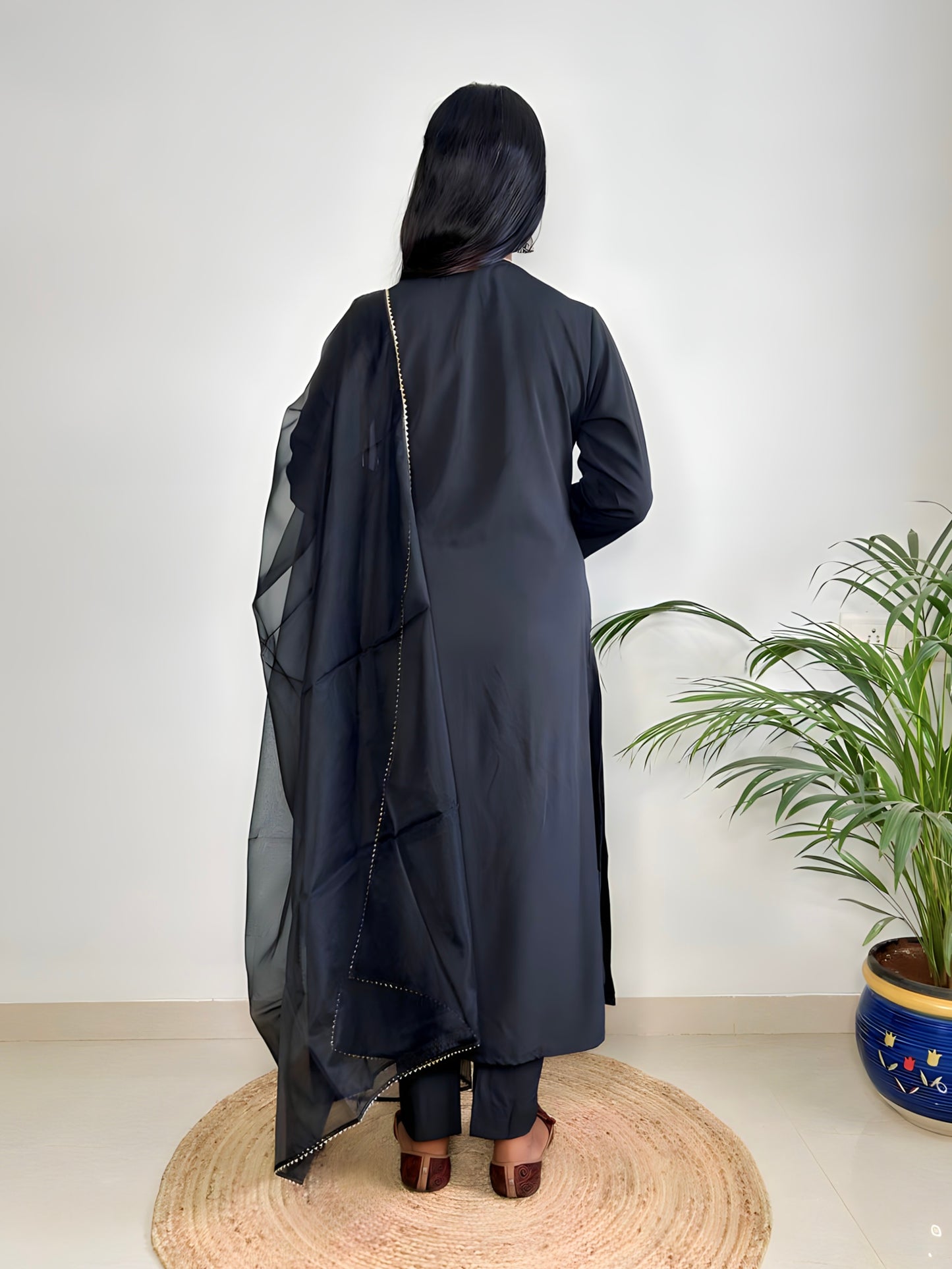 Black Silk Crepe Kurta Set
