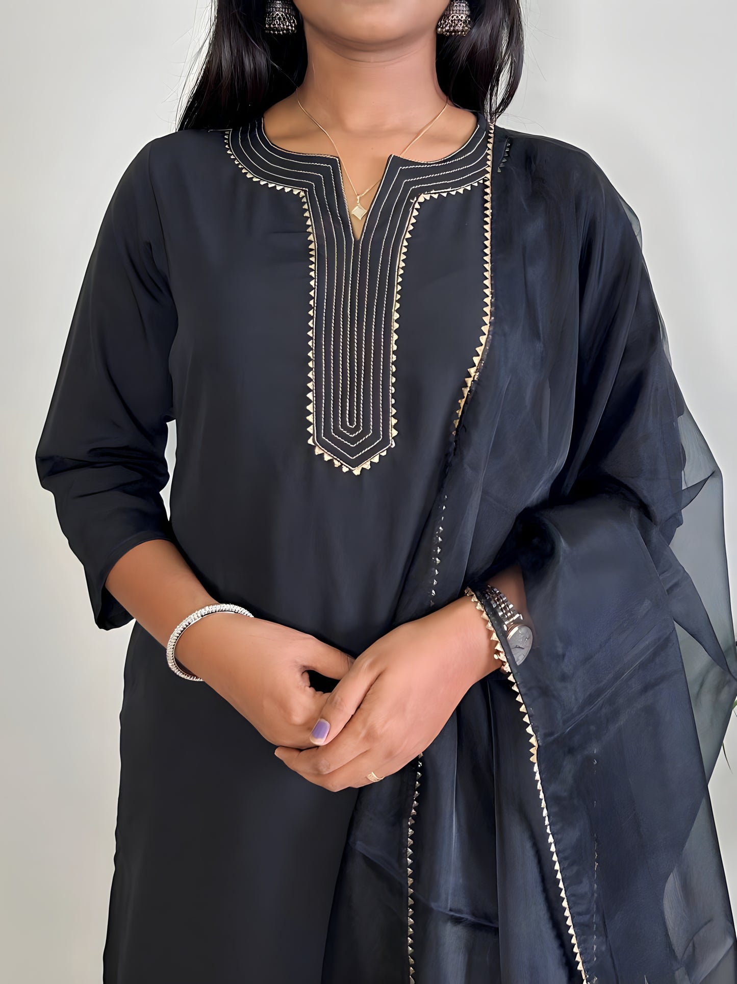 Black Silk Crepe Kurta Set