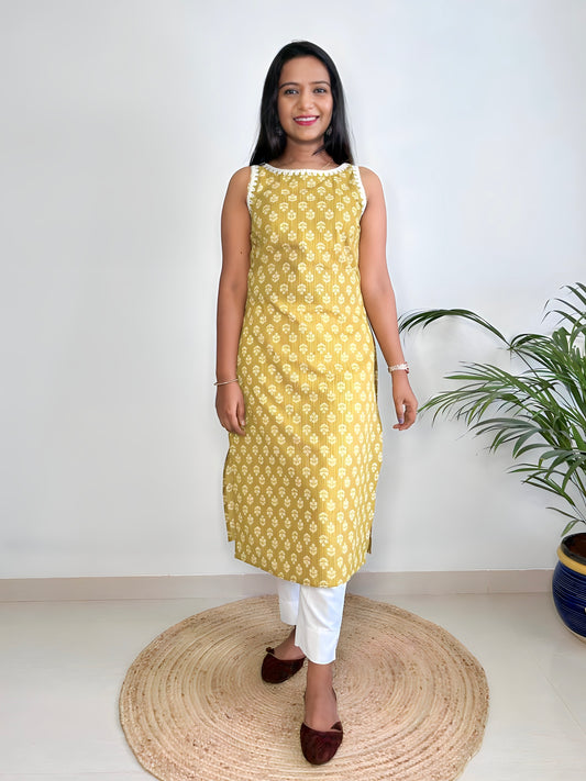 Yellow Floral printed Kurta