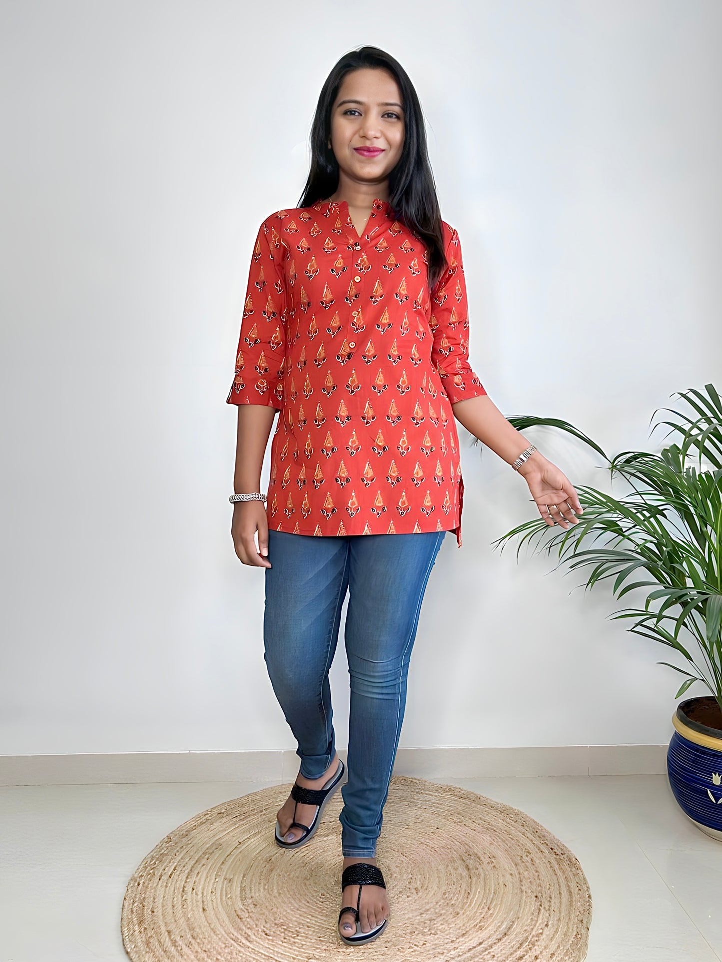 Red Cotton Ethnic Motifs Tunic