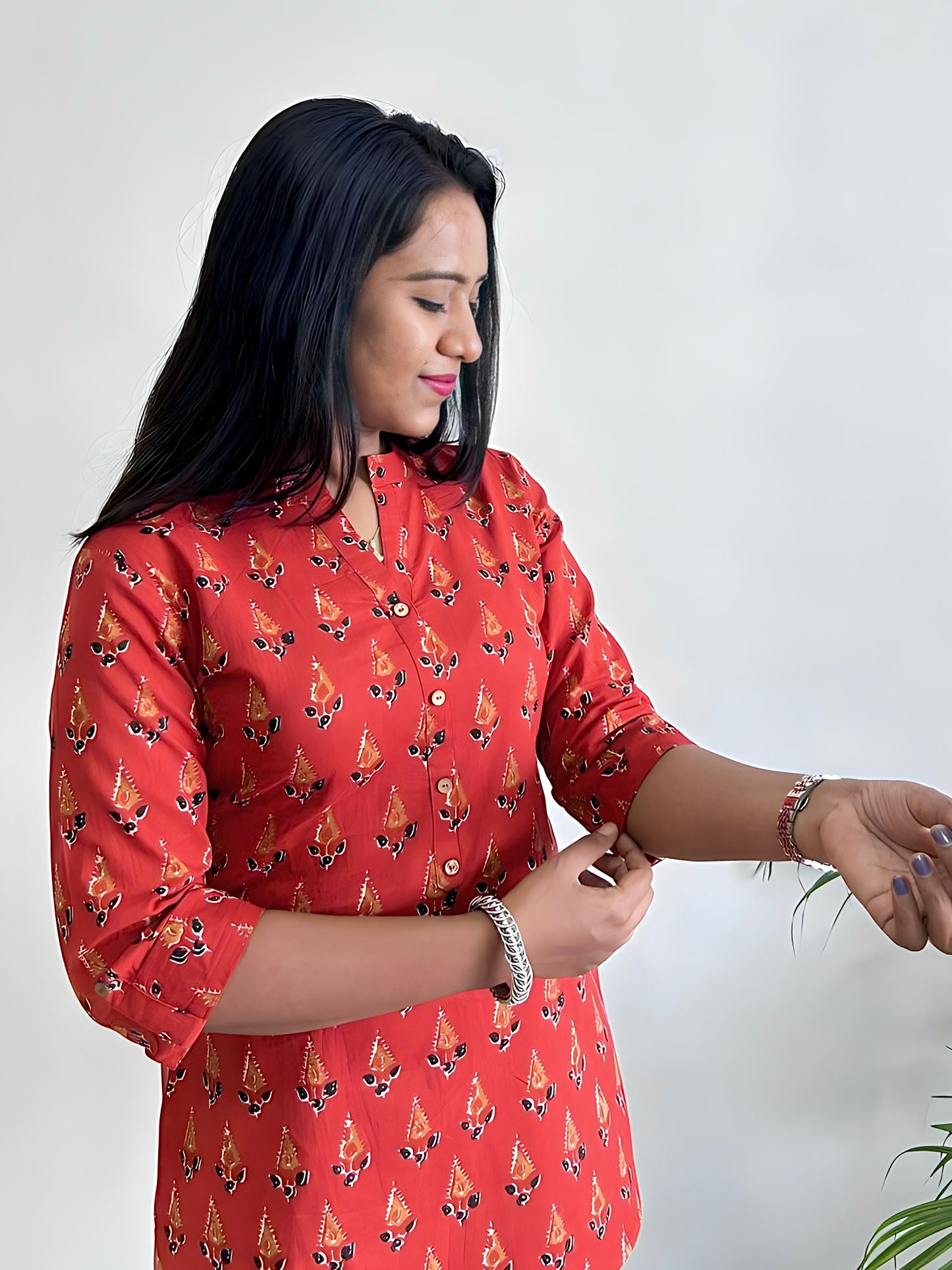 Red Cotton Ethnic Motifs Tunic