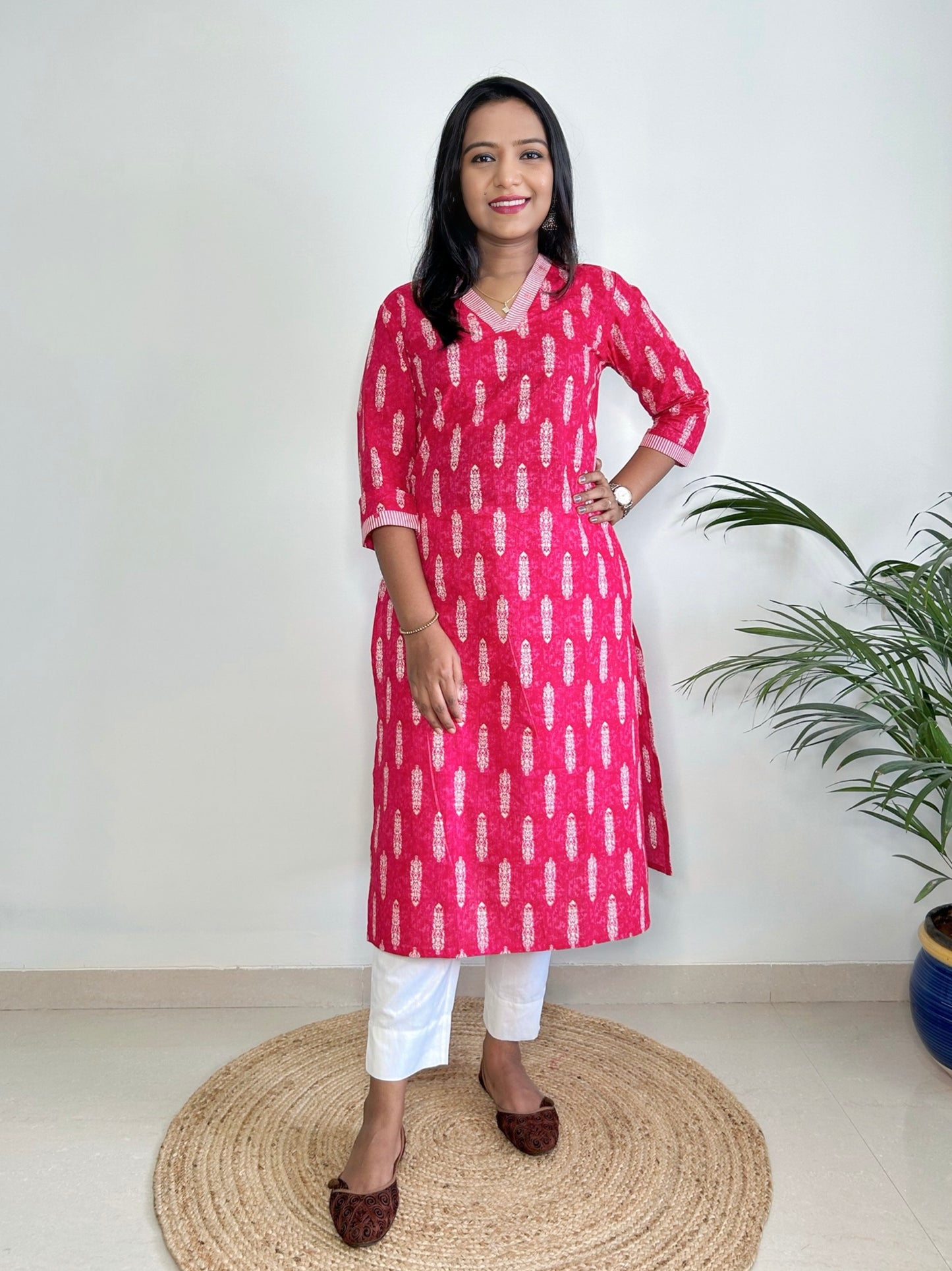 Rani Pink Printed Kurta