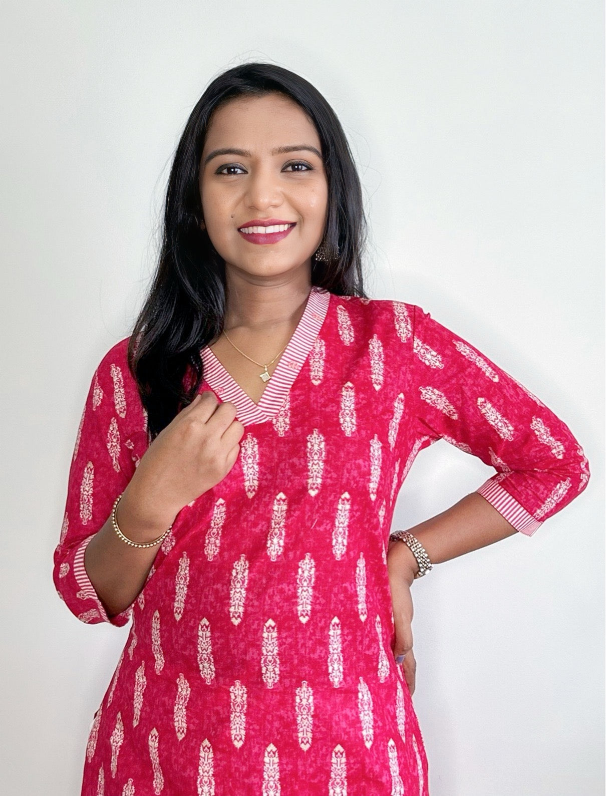 Rani Pink Printed Kurta