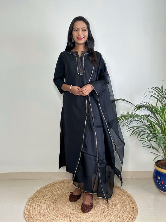 Black Silk Crepe Kurta Set