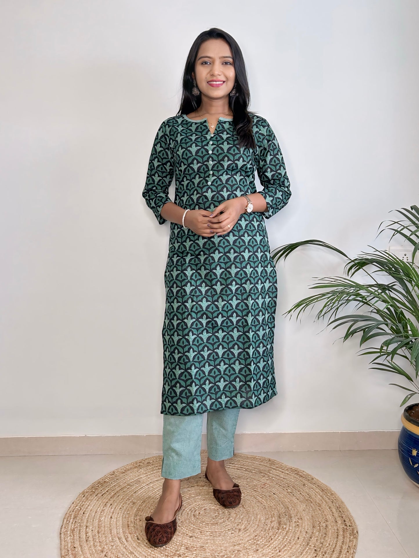 Green Cotton Kurta Set