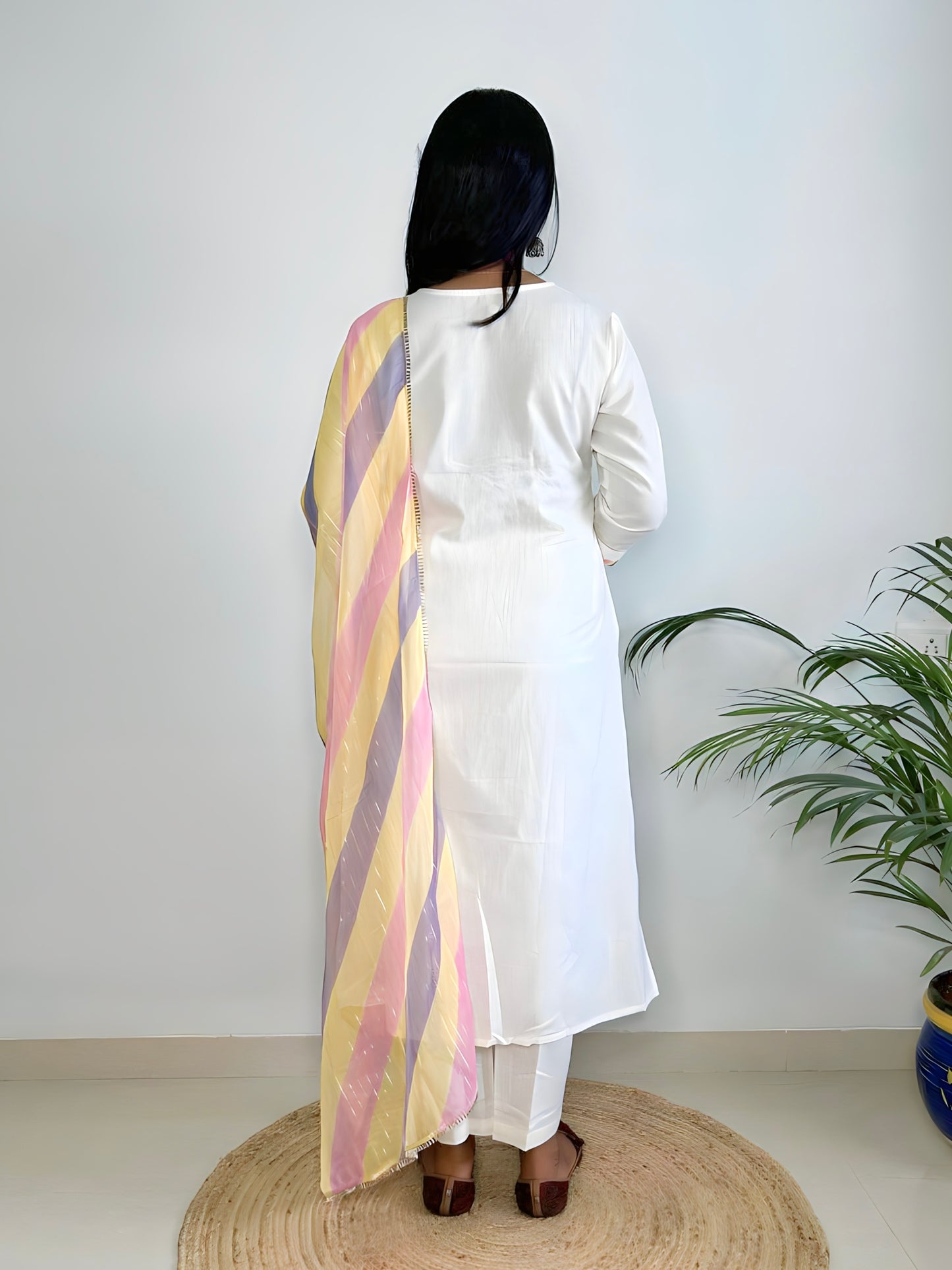 White Kurta with Pant and Dupatta