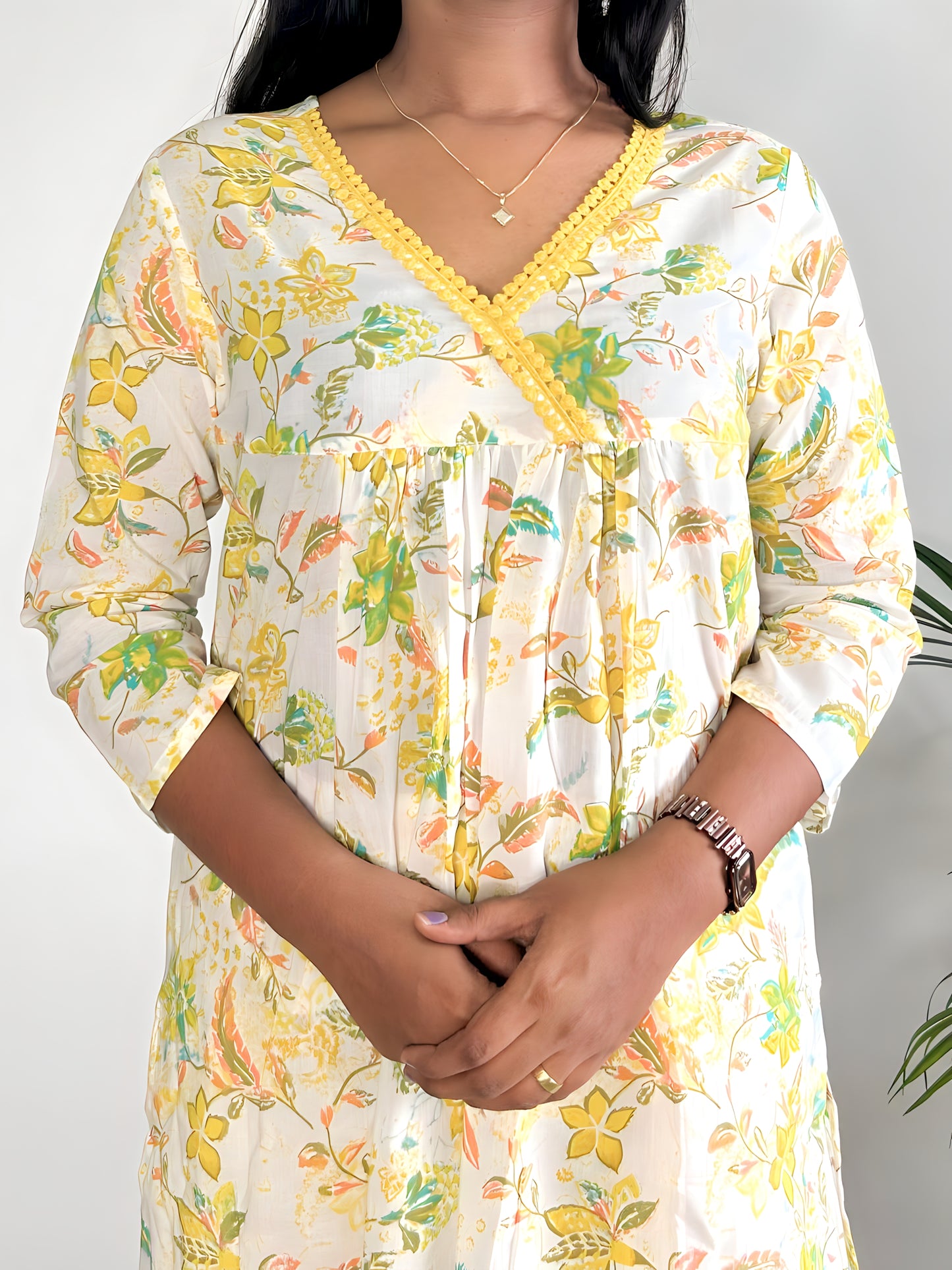 White Cotton Printed A-line kurta set