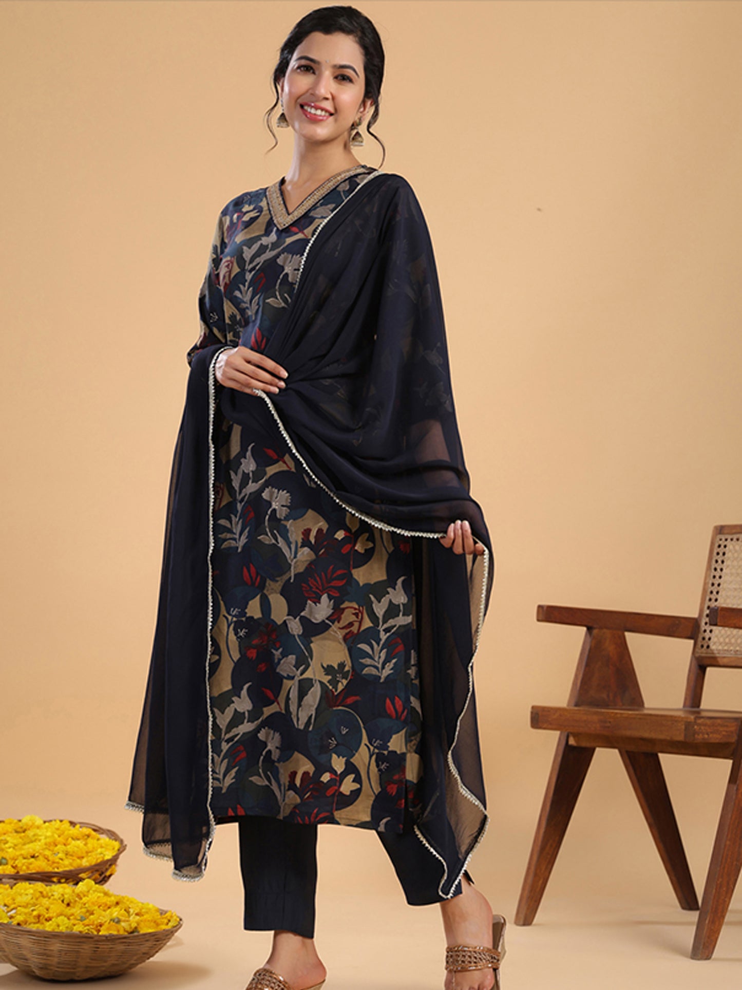 Blue Floral printed kurta set