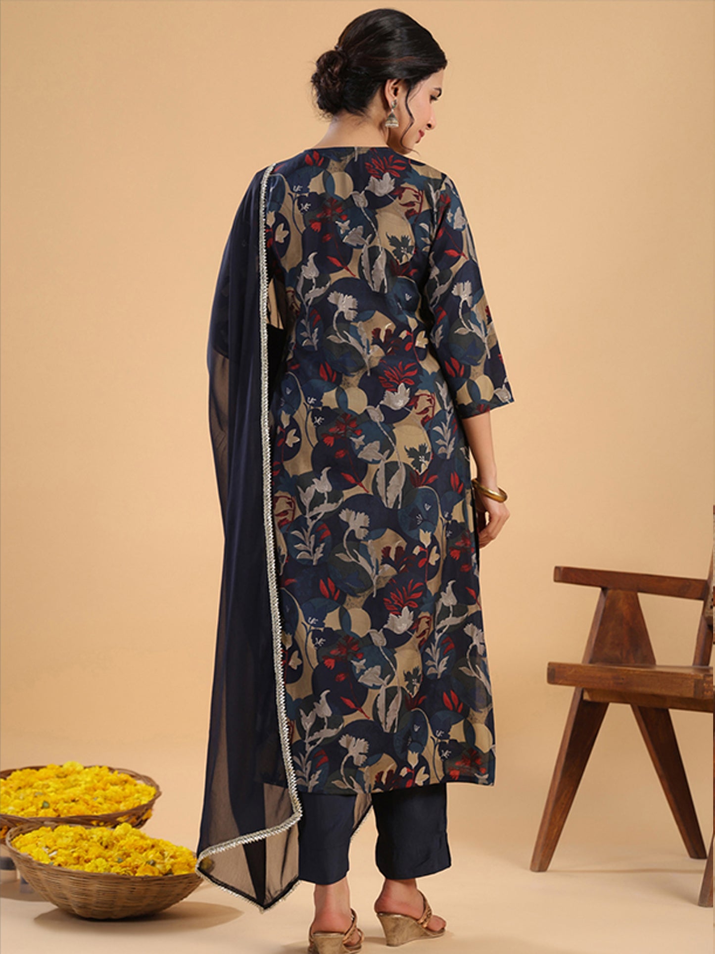 Blue Floral printed kurta set