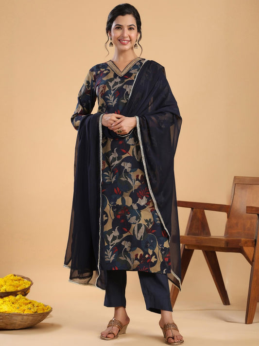 Blue Floral printed kurta set